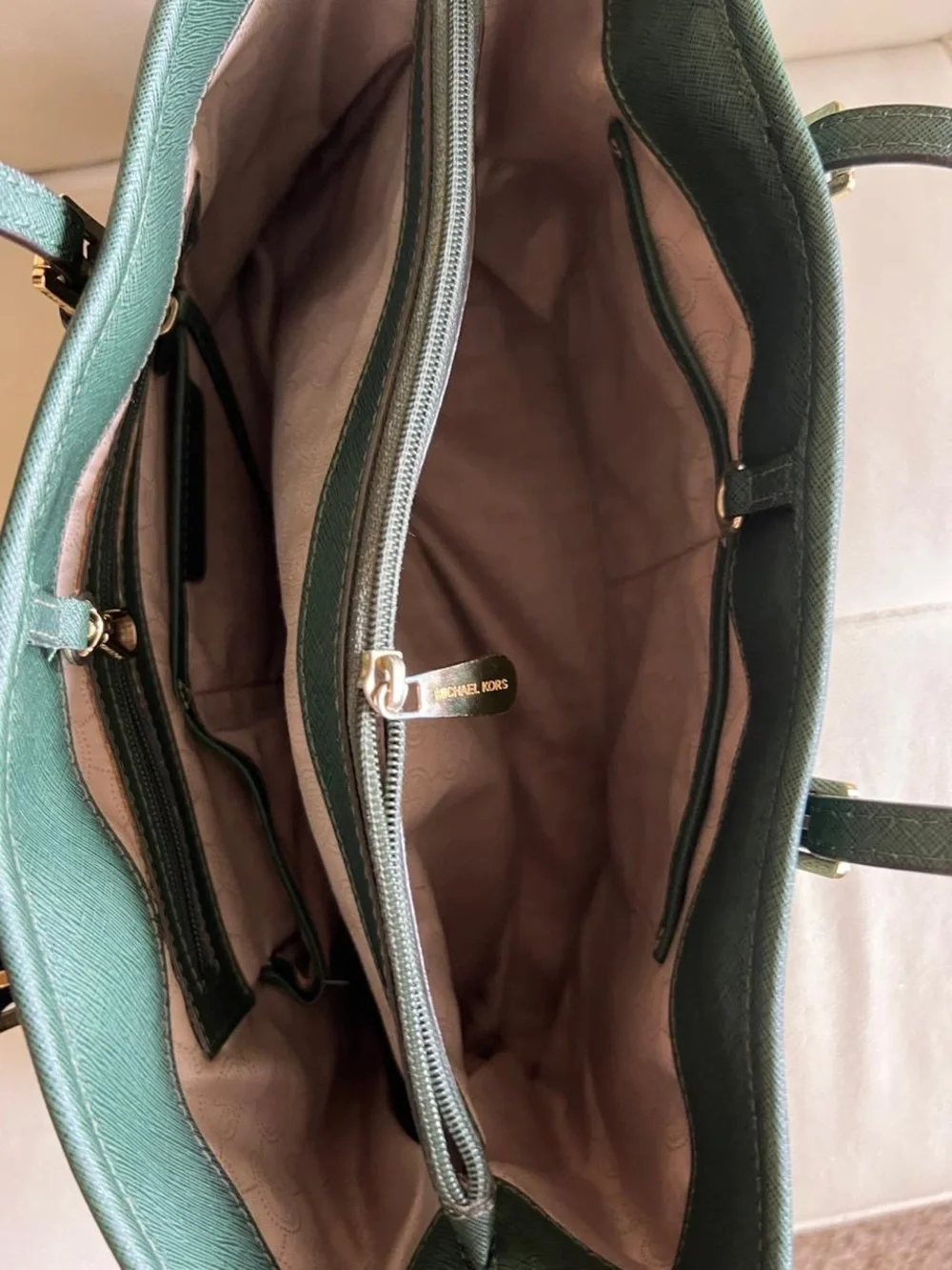 Michael Kors Emerald Green Saffiano Leather Tote with Gold Hardware